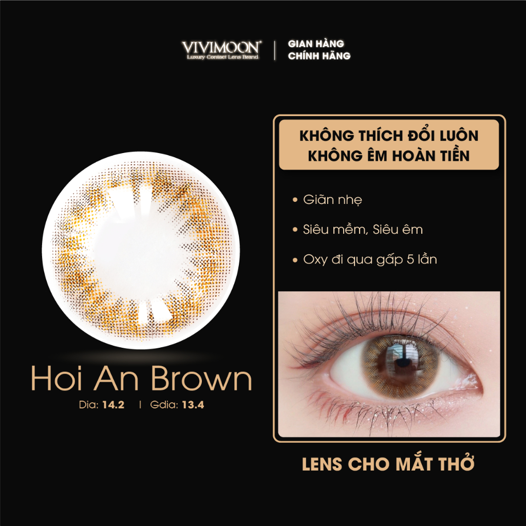 Lens cho mắt thở cận 6 tháng màu nâu Hội An Brown kính áp tròng VIVIMOON