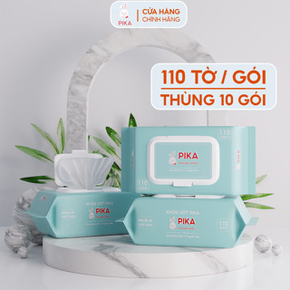 Thùng 10 gói khăn ướt PIKA cao cấp [ 110 tờ / gói ] | Không cồn, không paraben an toàn cho Bé