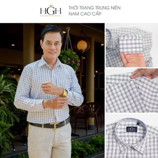 Áo Sơ Mi Trung Niên Nam Dài Tay Dáng Suông Vạt Ngang HGH FASHION Họa Tiết Kẻ Caro Màu Trắng Đen Vải Cotton Cao Cấp