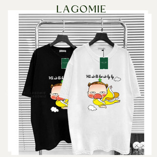 Áo thun form rộng tay lỡ cotton 100% in chữ hê sờ lô hơ sờ ly ly local brand unisex nam nữ lagomie