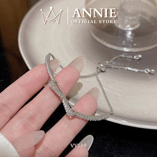  Vòng tay nữ mạ bạc hình nơ đính đá cao cấp dạng dây rút Free Size sang trọng thời trang - Annie VV139 