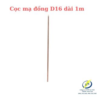 Cọc tiếp địa mạ đồng D16 dài 1m, Cọc tiếp địa ấn độ, Cọc chống sét,Cọc thoát sét, Cọc tiêu sét