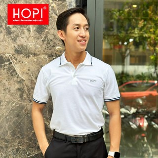 Áo Polo nam, chất liệu từ 80% cotton + 20% ISCRA (co giãn 4 chiều), màu trắng - Hopi Fashion