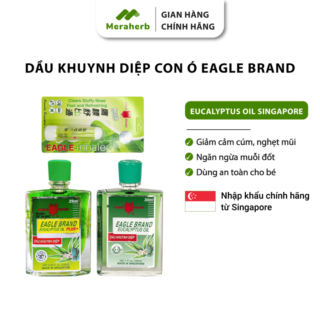 Dầu Khuynh Diệp Con Ó Eagle Brand Eucalyptus Oil Singapore - Giúp Giảm Cảm Cúm, Nghẹt Mũi, Giữ Ấm Cho Trẻ (Chai 30ml)