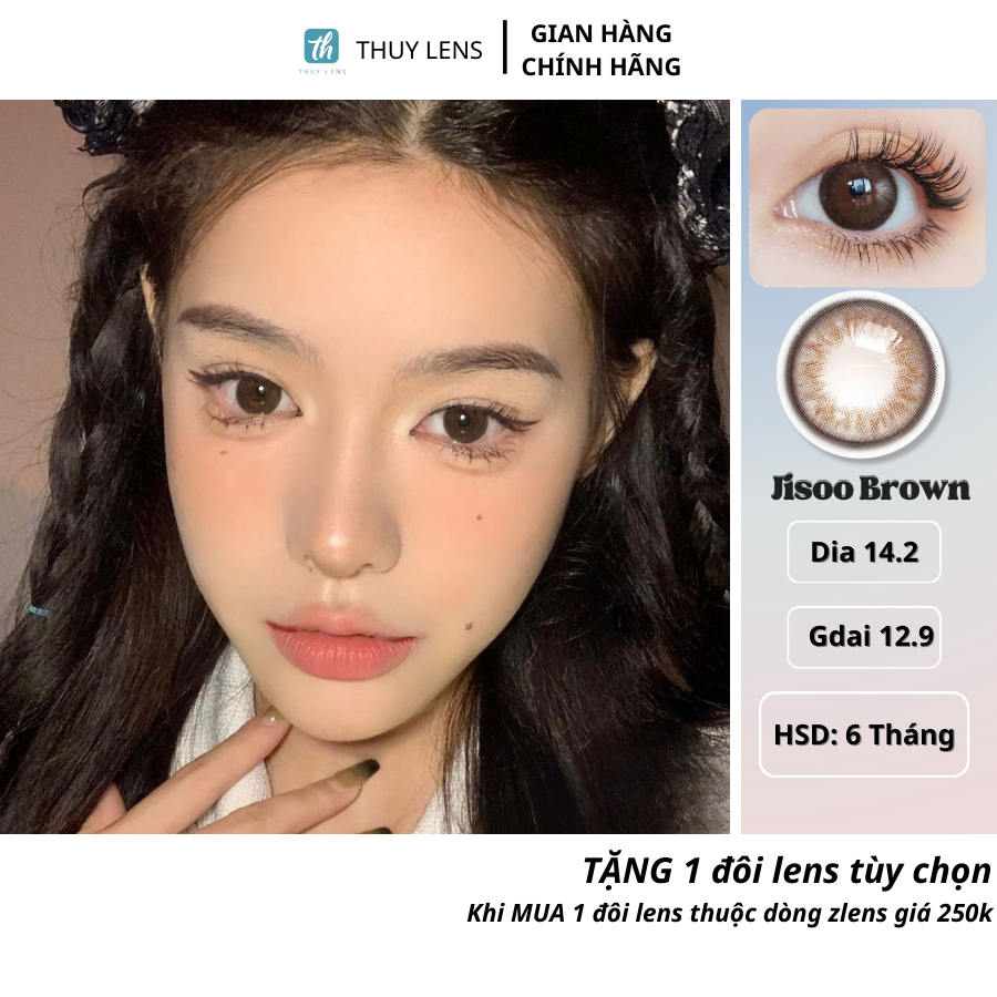 Kính Áp Tròng 6 Tháng Thúy Lens Màu Nâu Tự Nhiên Jisoo Brown Độ Cận Từ 0 - 8
