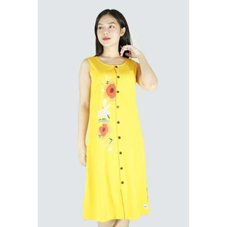 Đầm Sát Nách YOME Luxury V7 màu Vàng IN HOA NÚT GIẢ cổ tròn, sát nách form chữ A nhẹ nhàng, dịu dàng