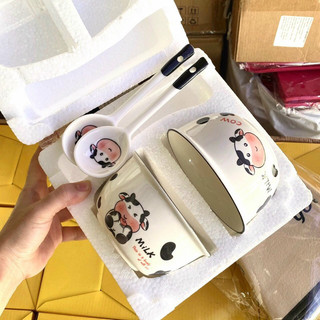 Set 2 bát kèm 2 thìa bò sữa