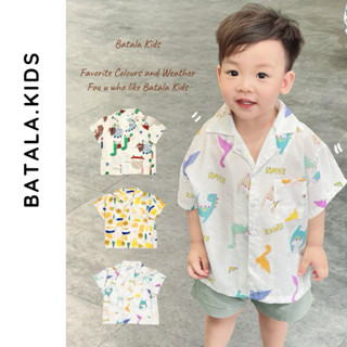 Áo sơ mi mùa hè cho bé trai Batala kids, Áo đi biển hoạ tiết KHỦNG LONG cho bé 2024