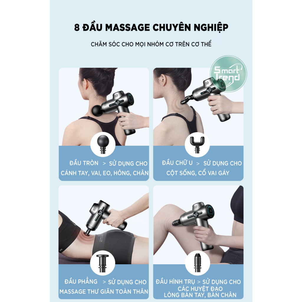 Máy massage cầm tay chính hãng SMART TREND 32 mức lực đấm cực mạnh, máy massage cổ vai gáy, massage lưng giảm đau nhức