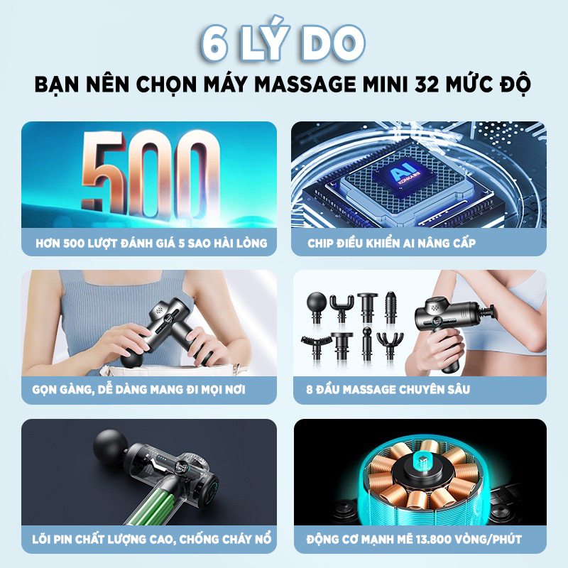 Máy massage cầm tay chính hãng SMART TREND 32 mức lực đấm cực mạnh, máy massage cổ vai gáy, massage lưng giảm đau nhức