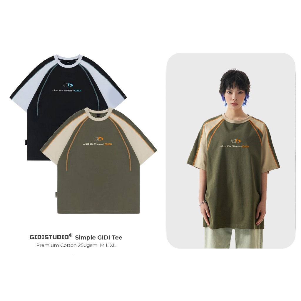 Áo thun Simple GIDI tay lỡ form rộng unisex nam nữ vải cotton cao cấp - áo phông phối chạy viền chỉ nổi GIDI