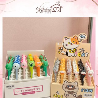 Bút Bi Nước Silicon Hình Mèo & Monster Hoa Đáng Yêu, Bút Gel Đầu Silicon Màu Sắc Đa Dạng