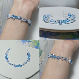 Vòng Tay Hạt Cườm Hình Hoa Đính Hạt Pha Lê Bánh Cam Màu Xanh Biển TK4117