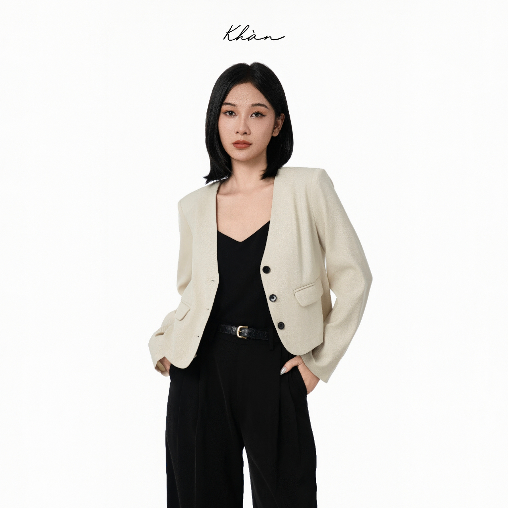 Áo blazer nữ áo vest nữ không cổ Khàn dáng croptop trẻ trung thanh lịch công sở tay dài 1 lớp phong cách Hàn Quốc