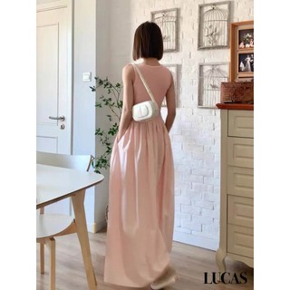 Váy cổ tròn khuyết tay dáng a dài basic