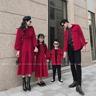 Đồng phục gia đình mặc Tết - Đồ gia đình màu đỏ đón Tết, du Xuân - áo gia đình tay dài mùa đông đi tiệc