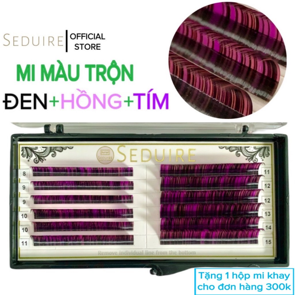 Mi khay SEDUIRE màu trộn (ĐEN + HỒNG + TÍM), 12 hàng (dụng cụ nối mi)