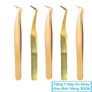 Nhíp nối mi vàng mũi nhám cao cấp dùng gắp volume