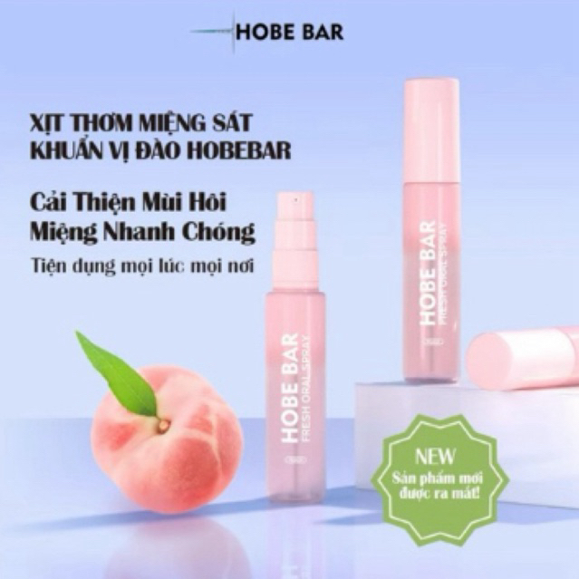 Xịt Thơm Miệng Men Vi Sinh Vị Đào Bạc Hà Giúp Hơi Thở Thơm Mát HOBEBAR (20ml) Không Đường, Không Cồn