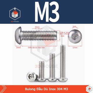 Ốc - bulong lục giác inox 304 m3 đầu dù - dùng lục lăng 2