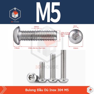 Ốc - Bulong Lục Giác Inox 304 M5 Đầu Dù - Dùng Lục Lăng 3 (10con)