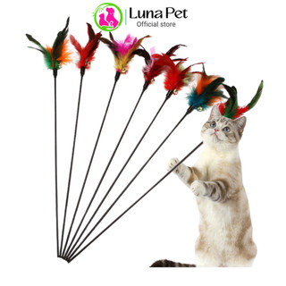 Đồ chơi mèo LunaPet DC02- Cần câu mèo cán nhựa dẻo gắng lông vũ nhiều màu sắc