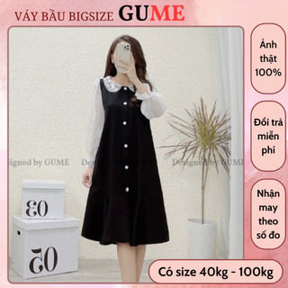 Đầm bầu công sở 40-130kg - váy bầu gume váy bầu thiết kế công sở cổ bèo ren đuôi cá có size tới 100kg mb175
