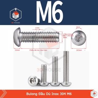 Ốc - bulong lục giác inox 304 m6 đầu dù - dùng lục lăng 4