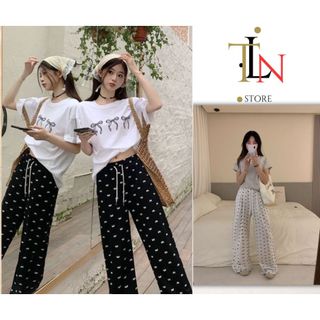 Quần suông ống rộng chất tăm hàn lạnh ,Quần suông Dập in họa tiết nơ dành cho nữ, phong cách hàn quốc TLN