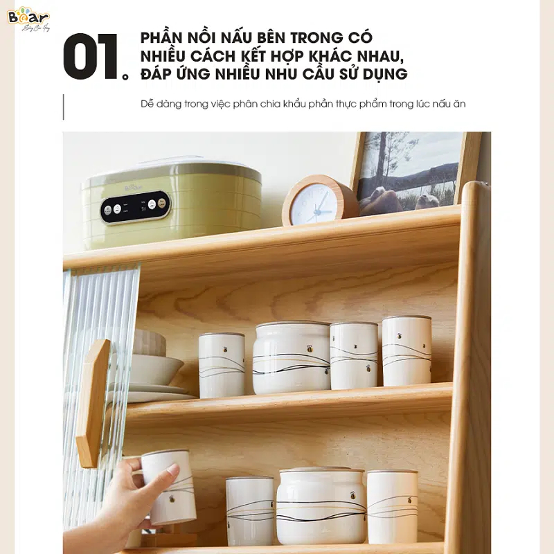 Máy làm sữa chua 1.75L Bear SNJ-C10P2, 20W, Tự động, Lên men tự nhiên, Chất liệu gốm sứ, BH 18 Tháng