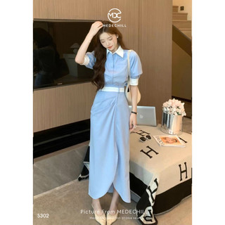 Set Áo Sơ Mi Tay Lỡ Kèm Chân Váy Xếp Ly Chéo Vạt MEDECHILL Set Váy Công Sở Thanh Lịch Chất Liệu Mềm Mát S302