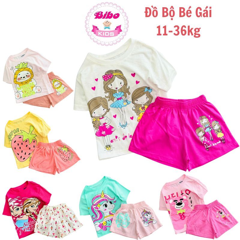 [11-40kg] Bộ cộc tay bé gái chất thun cotton mịn mát,Quần áo cho bé size đại,đồ mặc nhà in hình công chúa, pony xinh đẹp