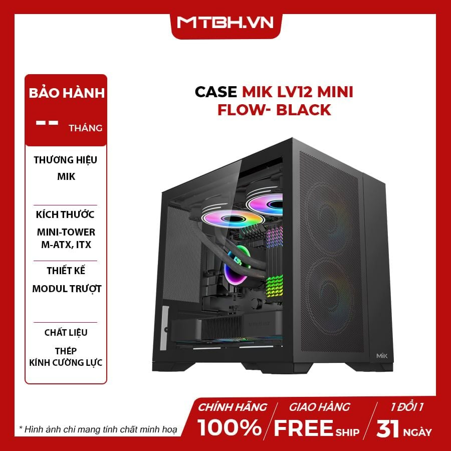 Vỏ Case Máy Tính Mik Lv12 Mini Flow Gaming Black