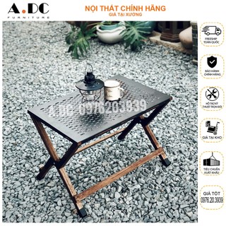 Bàn camping - cafe xếp gọn chân gỗ lau dầu ngoài trời