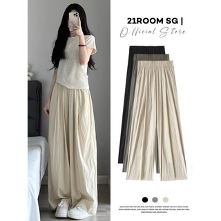 V34 [LOẠI 1] Quần Ống Rộng Nữ Dáng Suông Lưng Thun Chất Đũi Gió 21ROOM Mềm Mịn Mát Cao Cấp Mùa Hè Đi Học Đi Làm Đi Chơi