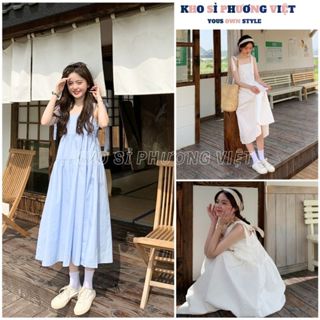  Váy 2 dây dáng dài phong cách Hàn Quốc siêu đẹp Đầm 2 dây buộc nơ vai dáng dài bánh bèo - KHOSI 