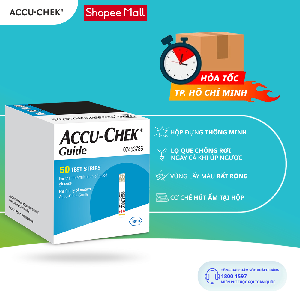 Hộp 50 Que Thử Đường Huyết ACCU-CHEK Guide Dùng Cho Máy Đo Đường Huyết ACCU-CHEK Guide
