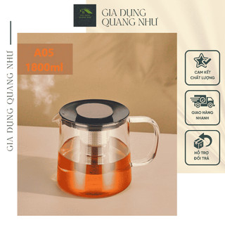 Bình pha trà thủy tinh ấm lọc trà có lõi lọc chịu nhiêt inox 304 1800ml