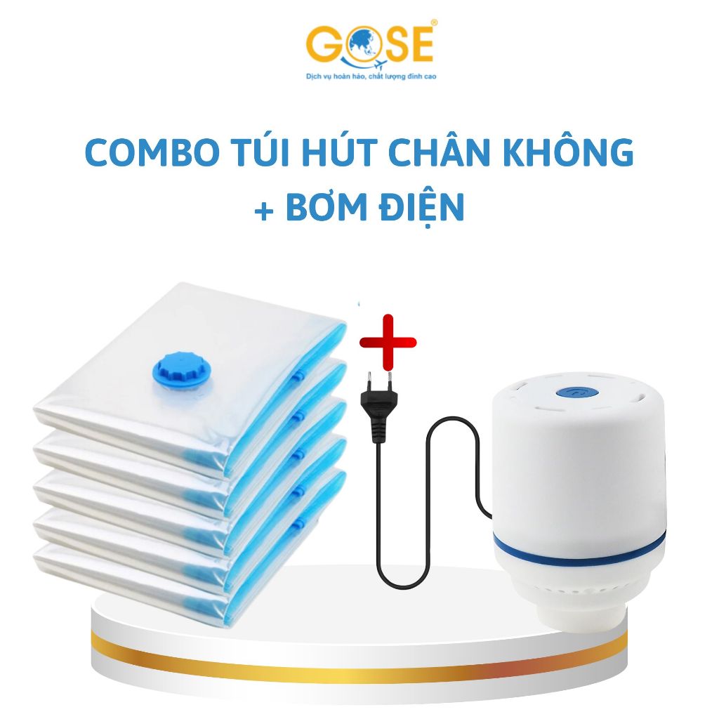 Combo túi hút chân không quần áo chăn màn kèm máy hút chân không