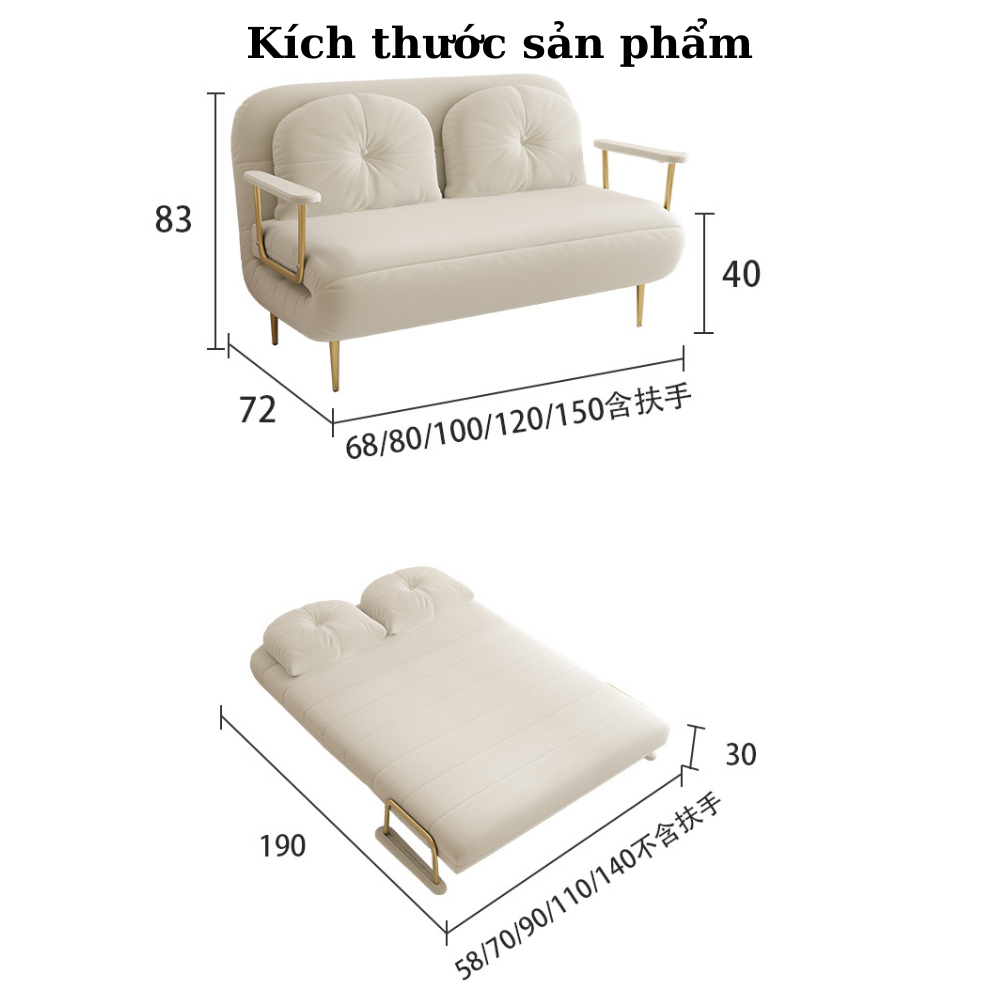 Ghế sofa giường đa năng khung thép chắc chắn bảo hành 12 tháng, Giường sofa gấp gọn vải nhung có khóa kéo vệ sinh | BigBuy360 - bigbuy360.vn