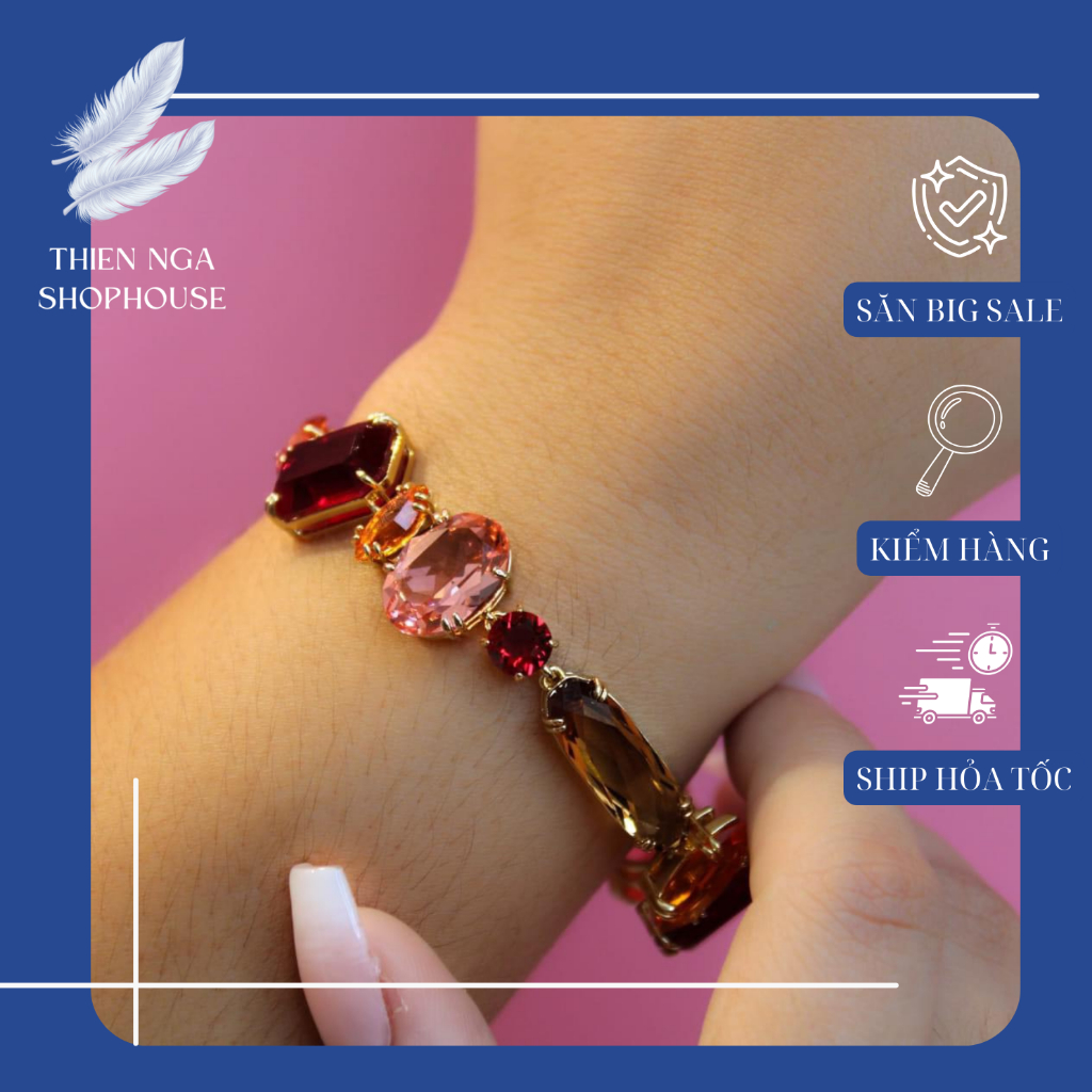 Trang sức swarovski, vòng tay swarovski mix đỏ hồng sang trọng, tinh tế, Fullbox_thien_nga_viet_nam