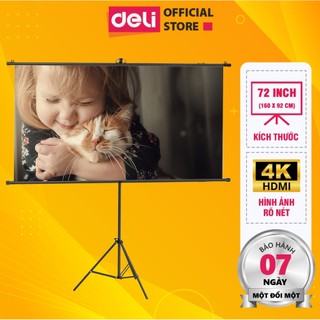 Màn chiếu di động treo tường deli kích thước 72 inch giá đỡ 3 chân trình chiếu 4k thuyết trình