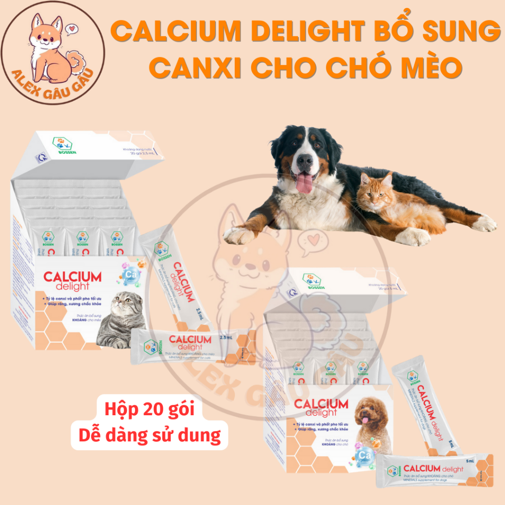 Calcium Delight, Canxi Nano Hữu Cơ Bổ Sung Canxi, Vitamin D3 Cho Chó Mèo Dạng Nước - ALEX
