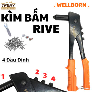 Kìm bắn dinh rút, kìm bấm rive, kìm bắn đinh cầm tay 4 đầu đinh 2.4, 3.2, 4.0, 4.8, tay cầm cao su êm tayrive