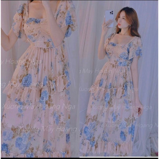 Váy hoa có mút ngực - đầm maxi hoa - Váy maxi