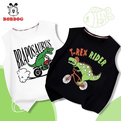 BST áo ba lỗ bé trai BOBDOG chất liệu cotton in hình khủng long, áo sát nách thể thao cute cho bé
