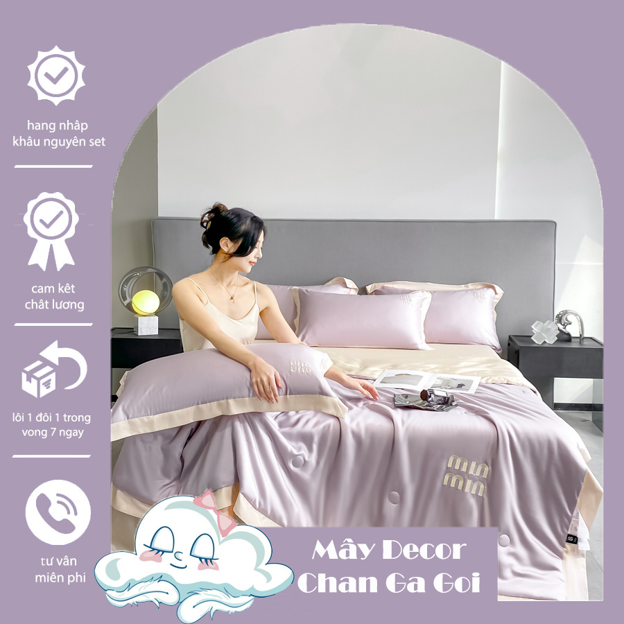 Bộ 4 Món Ga Gối Chăn Trần Phi Lụa, lụa thái Phối Màu MinMin ( loại 1)