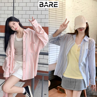 BARETOPTOP_Áo Sơ Mi Nữ Tay Dài Kẻ Sọc, Áo Sơ Mi Chống Nắng Màu Pastel Chất Đũi Phong Cách Năng Động Mùa Hè_A281
