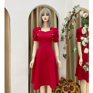 Đầm xốp dự tiệc bigsize Maihouse dáng xoè đính cúc kiểu phù hợp công sở dạo phố thanh lịch sang trọng - D2957
