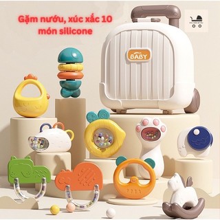 ( Tặng vali đựng ) Bộ đồ chơi gặm nướu cao cấp loại 1 -8 ct có hộp đựng vali ngộ nghĩnh, chất liệu nhựa an toàn cho bé